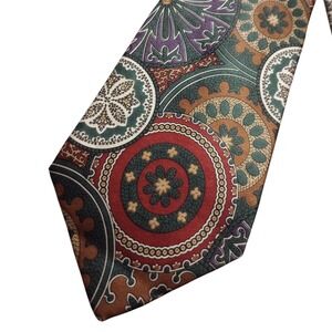 Savile Row Mens Silk Tie Medallion Geometric Multicolor Made in USA Classic